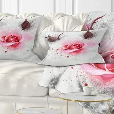 Design Art Watercolor Rose With Brown Buds - Floral Printed Throw Pillow