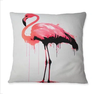 Design Art Watercolor Silhouette Pink And Black Flamingo Ii - Flamingo Printed Throw Pillow In White;pink
