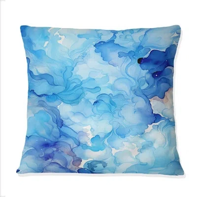 Design Art Watercolor Waves In Shades Of Light Blue - Abstract Shapes Printed Throw Pillow