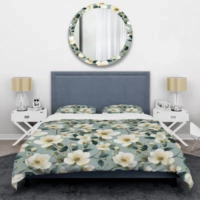 Design Art Watercolor Whimsy White Serenaded Gardens Bedding In White;green