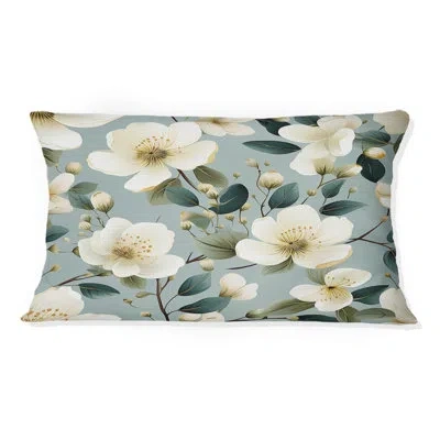 Design Art Watercolor Whimsy White Serenaded Gardens - Floral Printed Pillow In White;green