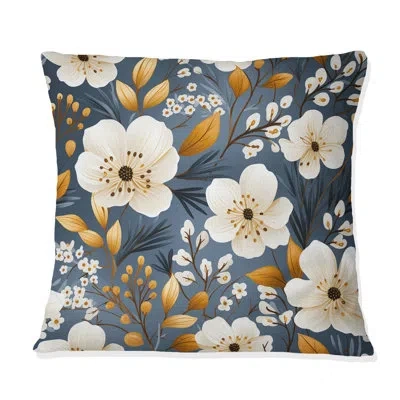 Design Art Watercolor Whimsy White Serenaded Gardens I - Floral Printed Throw Pillow In Blue;white