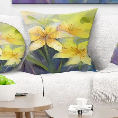 Design Art Watercolor Yellow Lily Flower - Floral Printed Pillow