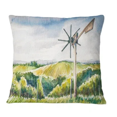 Design Art Watermill In Italian Landscape - Mission & Craftsman Printed Throw Pillow In Green