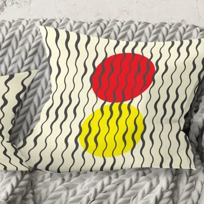 Design Art Wave Pattern - Mid-century Modernprinted Throw Pillow In Yellow