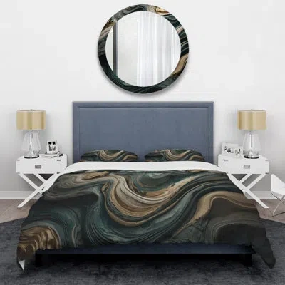 Design Art Wave Twist Abstract Artwork - Abstract Liquid Ink Duvet Cover Set - Microfiber Polyester In Gray;teal