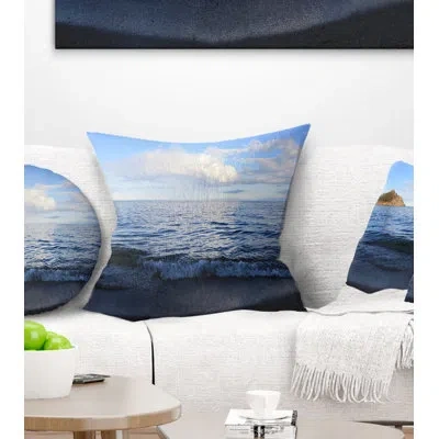 Design Art Wave With Whitecaps On Lake Baikal - Sea & Shore Printed Pillow In Blue