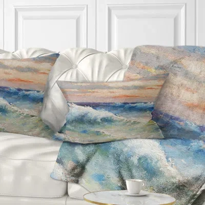 Design Art Waves During Storm - Sea & Shore Printed Pillow