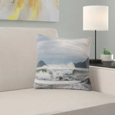 Design Art Waves In Lerici Beach Italy - Sea & Shore Printed Pillow In White