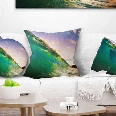 Design Art Waves Kissing Clouds - Sea & Shore Printed Pillow In Blue;green