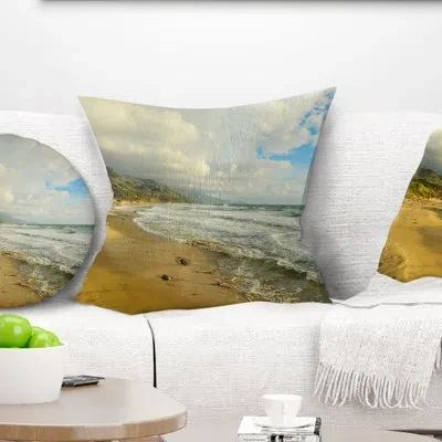 Design Art Waves Meet Sand - Sea & Shore Printed Pillow In Orange