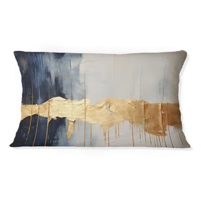 Design Art Waves Of Joy Minimal Nova Blue And Gold I - Abstract Painting Printed Throw Pillow In Blue;gold