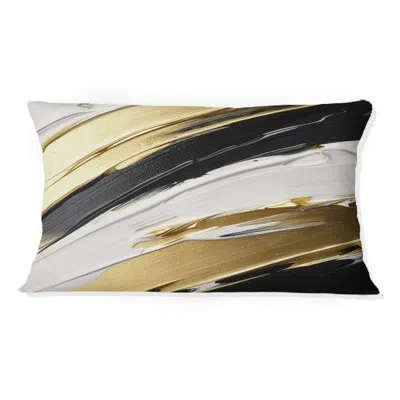 Design Art Waves Of Midnight Passion Abstract Black Gold - Abstract Painting Printed Throw Pillow In Black;gold