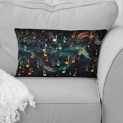 Design Art Waves Of Music Notes In Retro Orange And Blue Iii - Music Printed Throw Pillow