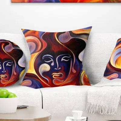 Design Art Waves Of Thought - Abstract Printed Pillow In Blue;yellow
