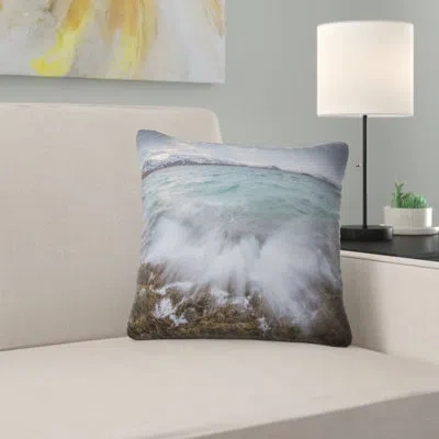 Design Art Waves Splashing Rocks In Norway - Sea & Shore Printed Pillow In Blue;black;brown;green;red;yellow