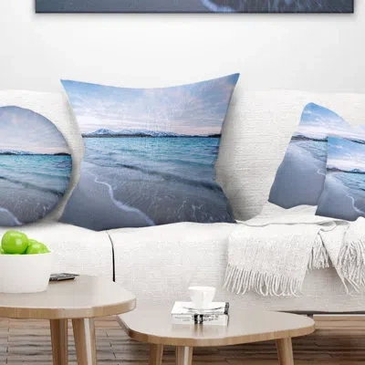 Design Art Waves Splashing The Calm Seashore - Sea & Shore Printed Pillow In Blue;black;brown;green;red;yellow