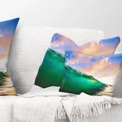 Design Art Waves Under Cloudy Sky - Sea & Shore Printed Throw Pillow