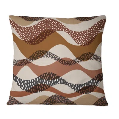 Design Art Wavy Seamless Pattern In Natural Geo Style - Patterned Printed Throw Pillow In Brown