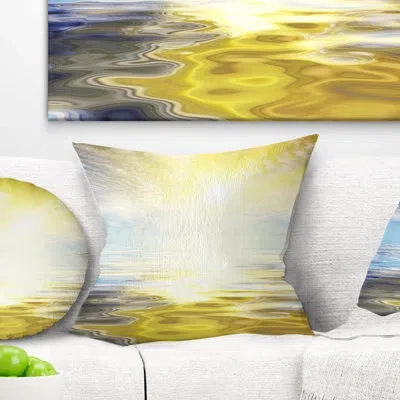 Design Art Wavy View Of Sea In Yellow Blue - Sea & Shore Printed Throw Pillow In Blue;yellow