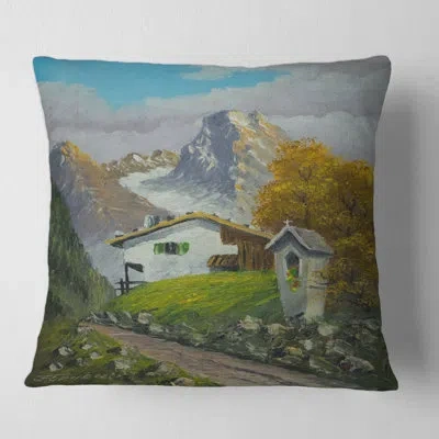 Design Art Wayside Shrine Beside The Path Leading To A House Square Pillow Cover & Insert In Green