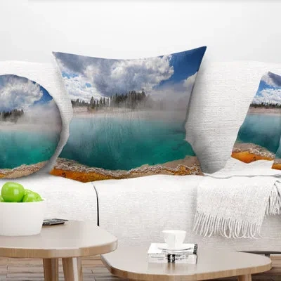 Design Art West Thumb Geyser Basin In Yellowstone - Landscape Printed Pillow