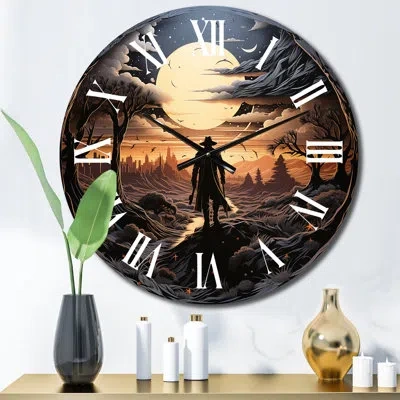 Design Art Western Lone Outlaw Papercut I Metal Wall Clock In Gray