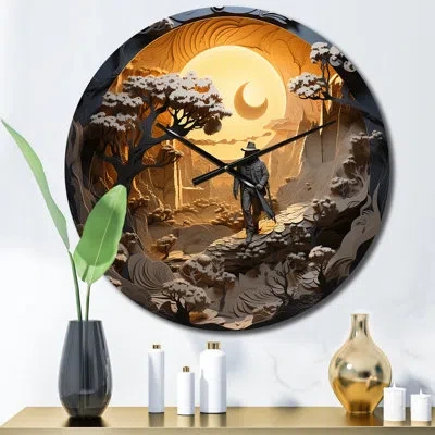Design Art Western Lone Outlaw Papercut Ii Metal Wall Clock In Gray