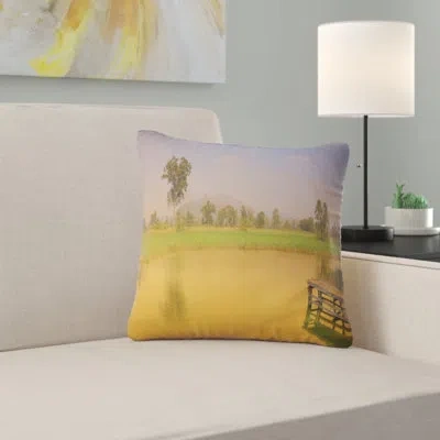 Design Art Wetland Of Nam Sang Wai Orange - Sea & Shore Printed Pillow In Blue