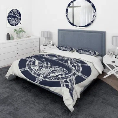 Design Art Whale And Steering Wheel - Vintage Duvet Cover Set - Microfiber Polyester In Navy,white