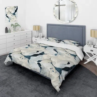 Design Art Whispering Abstraction - Abstract Duvet Cover Set - Microfiber Polyester In Blue;white