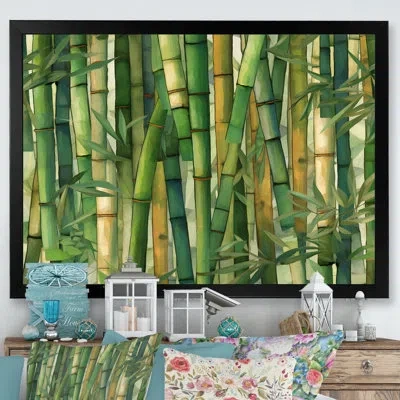 Design Art Whispering Bamboo Geometric Patterns I - Bamboo Canvas Wall Art_106670 In Black Picture Framed