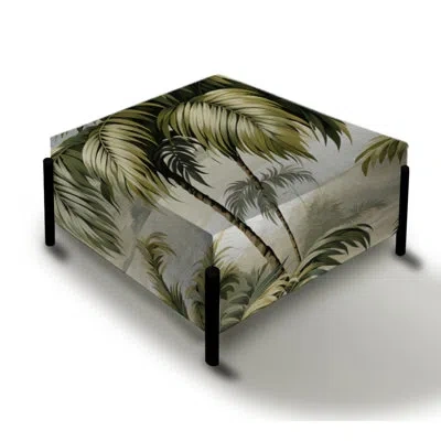 Design Art Whispering Palms Tropical Pattern - Tropical Large Square Ottoman In Green