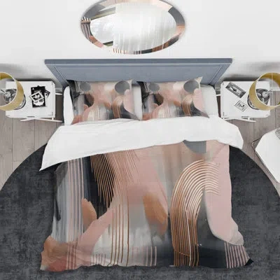 Design Art Whispers Of Marble Ii - Abstract Marble Duvet Cover Set - Microfiber Polyester In Gray;pink