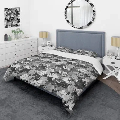 Design Art White And Black Camouflage - Abstract Duvet Cover Set - Microfiber Polyester