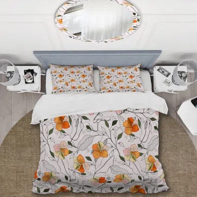 Design Art White And Black Leaf Duvet Cover Set In Orangle,green,white
