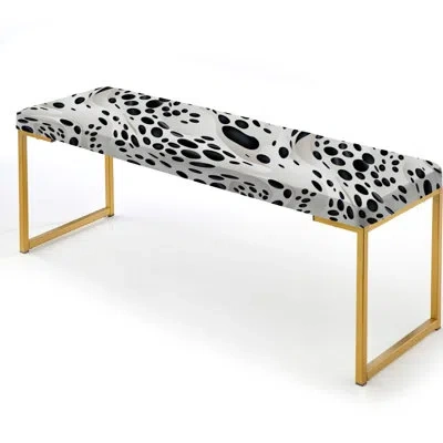 Design Art White And Black Snow Leopard Spots - Geometric Upholstered Gold Bench