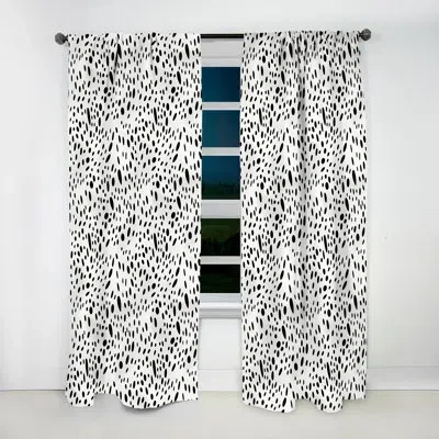 Design Art White And Black Snow Leopard Spots Iii - Abstract Curtain - Velvet Room Darkening - 1 Panel In Black;white