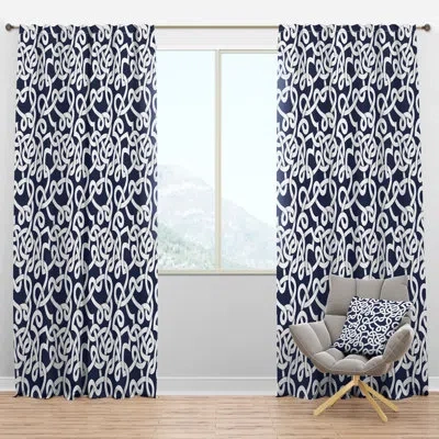 Design Art White & Blue Abstract Pattern - Modern Velvet Curtain - Room Darkening - 1 Panel