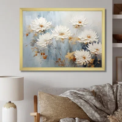 Design Art White And Blue Chrysanthemums Painted Ink Iv - Chrysanthemums Wall Art Prints In Gold Single Picture Framed