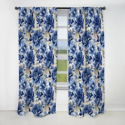 Design Art White And Blue Damask Breeze Iv - Damask Curtain - Blackout Damask Curtain - 1 Panels