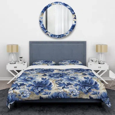 Design Art White And Blue Damask Breeze Iv - Damask Duvet Cover Set
