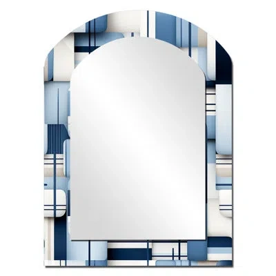 Design Art White And Blue Geometric Blocks Harmony - Geometric Unique Shape Large Wall Mirror, Blue Freeform De In Blue;white