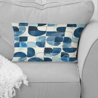 Design Art White And Blue Midcentury Geometry Ii - Midcentury Lumbar Pillow