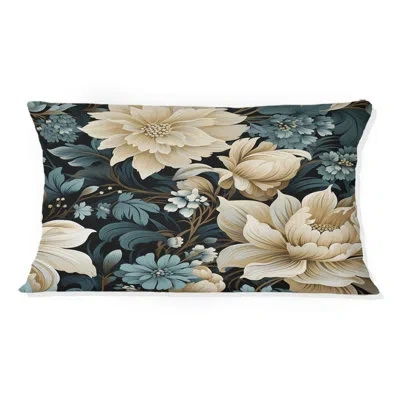 Design Art White And Blue Symphony Of Petal Gardens - Floral Printed Pillow In Blue;white