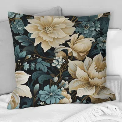 Design Art White And Blue Symphony Of Petal Gardens - Floral Printed Throw Pillow In Blue;white