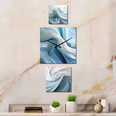Design Art White & Blue Zen Zephyr Spiral Metal Wall Clock In Blue;white