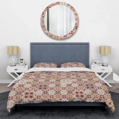 Design Art White And Brown Patchwork - Patterned Duvet Cover Set In Orange,brown