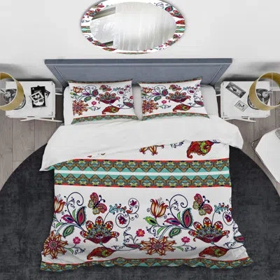 Design Art White And Brown Striped Pattern - Abstract Duvet Cover Set - Microfiber Polyester In White,red