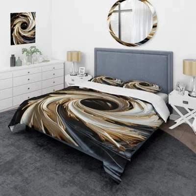 Design Art White And Gold Hypnotic Abstract Spiral - Abstract Spirals Duvet Cover Set In White;gold